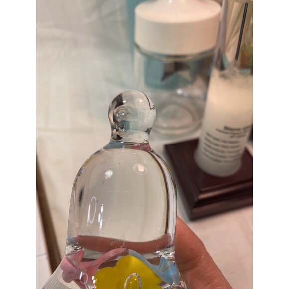 Vintage Joe St Clair Pink Yellow and Blue Flowers Green Leaves Bell Paperweight - Picture 8 of 12